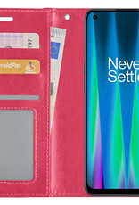 NoXx Hoes Geschikt voor OnePlus Nord CE 2 Hoesje Book Case Hoes Flip Cover Wallet Bookcase - Donkerroze