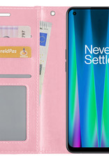 NoXx Hoes Geschikt voor OnePlus Nord CE 2 Hoesje Book Case Hoes Flip Cover Wallet Bookcase - Lichtroze