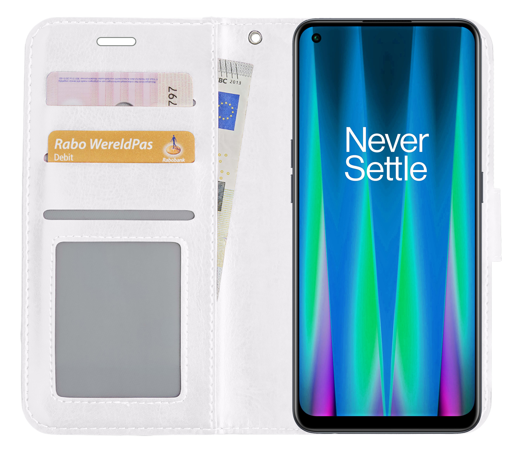 NoXx Hoes Geschikt voor OnePlus Nord CE 2 Hoesje Book Case Hoes Flip Cover Wallet Bookcase - Wit