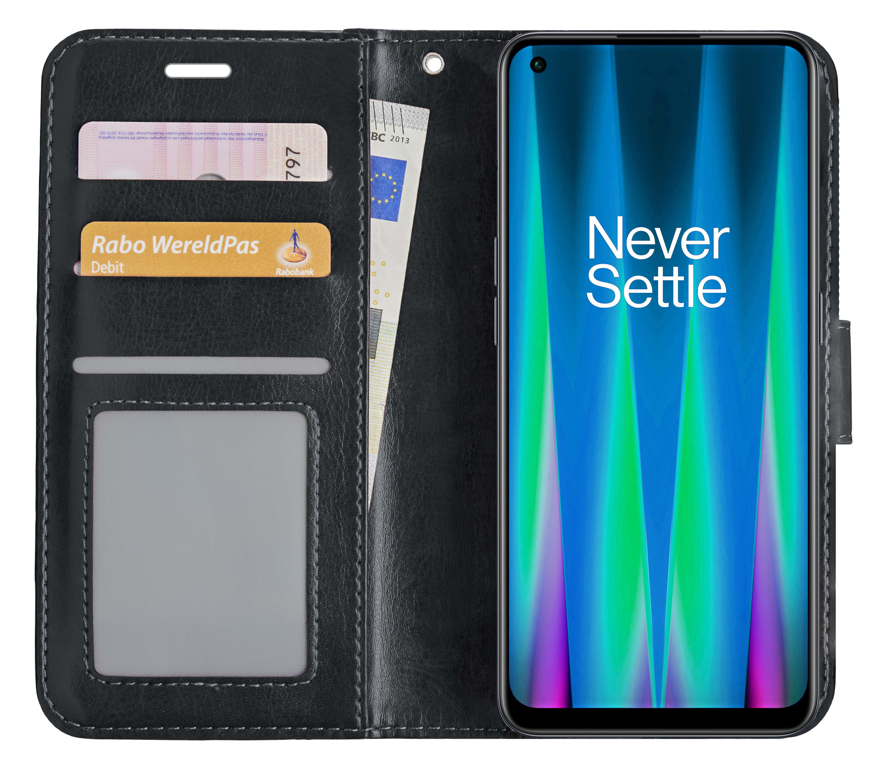 NoXx Hoes Geschikt voor OnePlus Nord CE 2 Hoesje Book Case Hoes Flip Cover Wallet Bookcase - Zwart