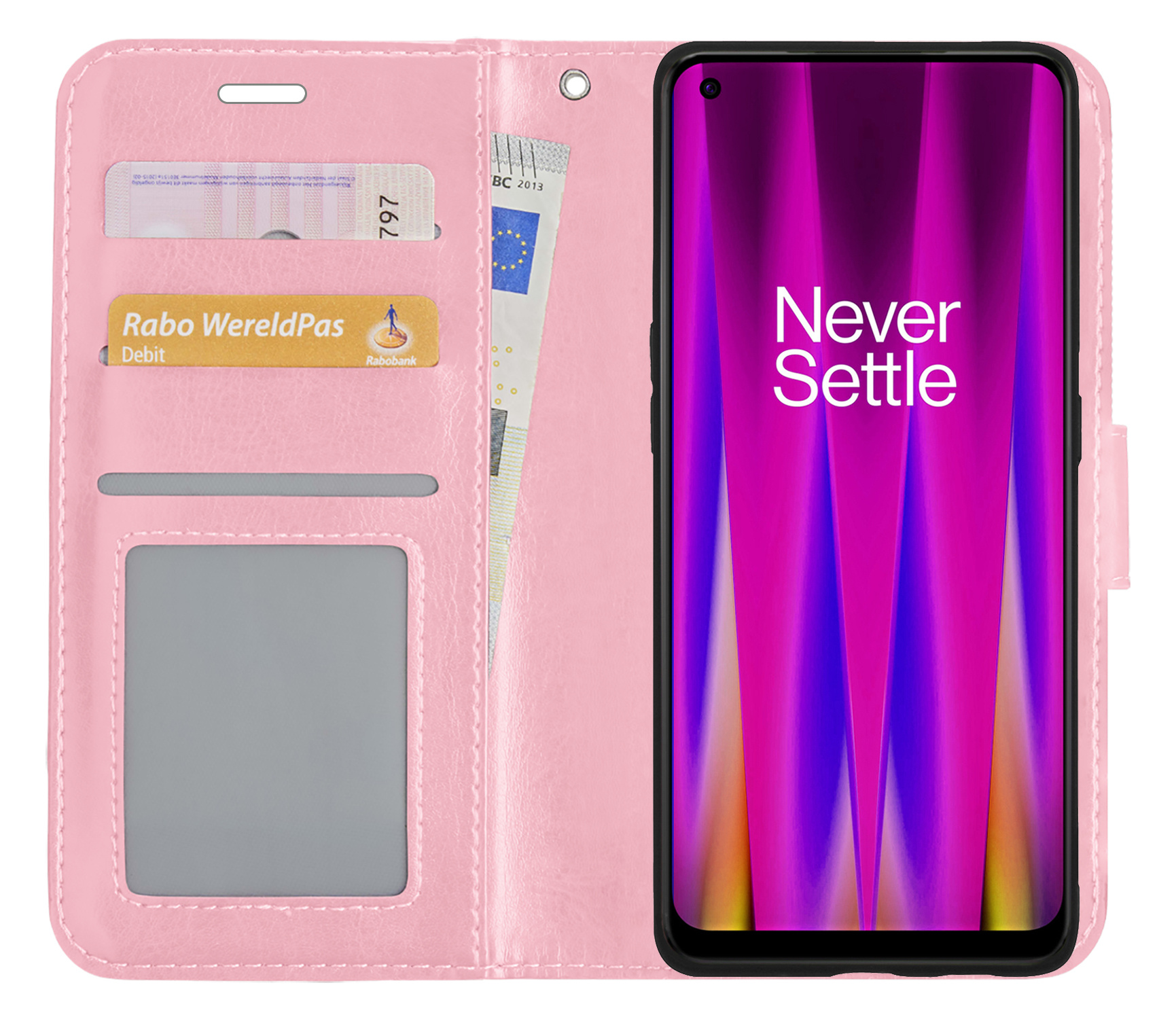 Nomfy Hoesje Geschikt voor OnePlus Nord CE 2 Hoes Bookcase Flipcase Book Cover - Hoes Geschikt voor OnePlus Nord CE 2 Hoesje Book Case - Lichtroze