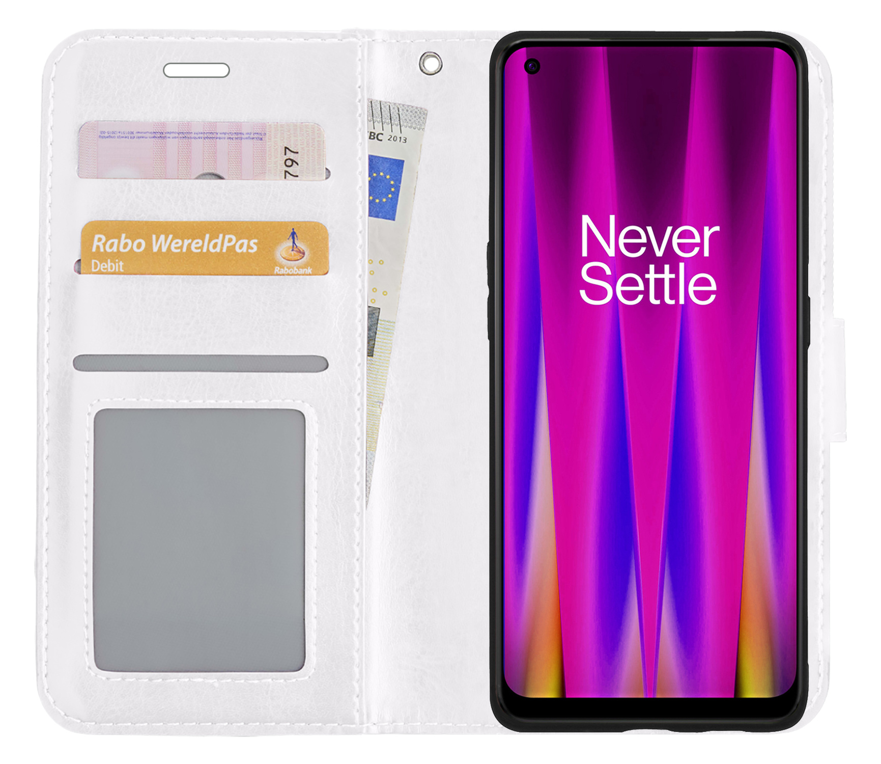 Nomfy Hoesje Geschikt voor OnePlus Nord CE 2 Hoes Bookcase Flipcase Book Cover - Hoes Geschikt voor OnePlus Nord CE 2 Hoesje Book Case - Wit