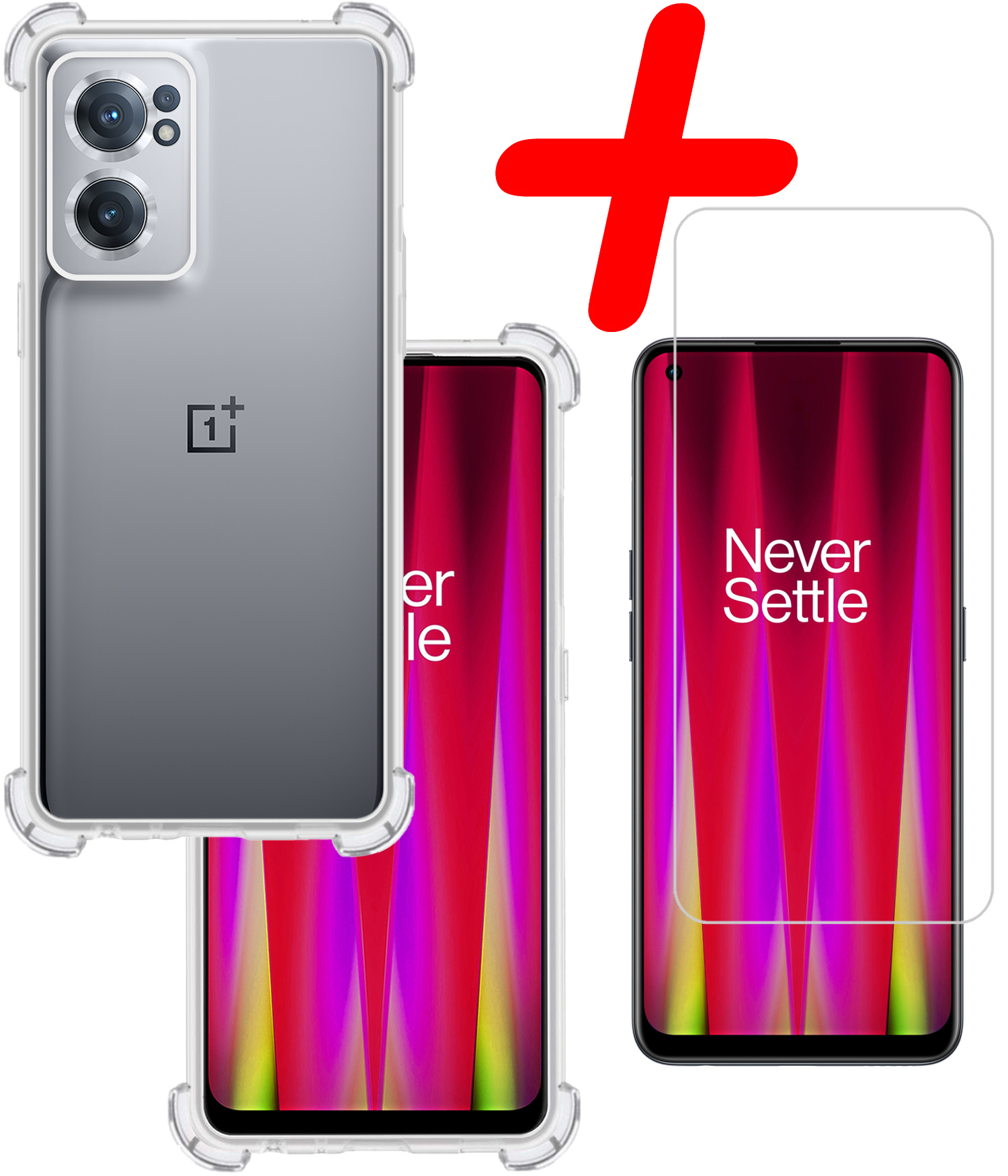 BASEY. Hoes Geschikt voor OnePlus Nord CE 2 Hoesje Shock Proof Case Hoes Siliconen Met Screenprotector - Hoesje Geschikt voor OnePlus Nord CE 2 Hoes Cover Shockproof - Transparant
