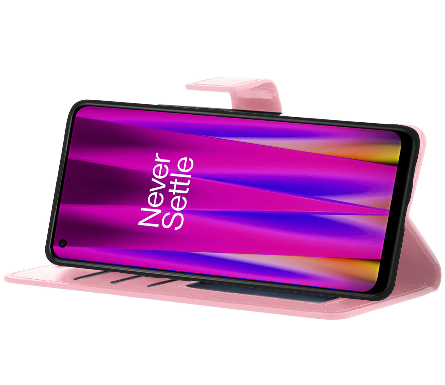Nomfy Hoesje Geschikt voor OnePlus Nord CE 2 Hoes Bookcase Flipcase Book Cover Met Screenprotector - Hoes Geschikt voor OnePlus Nord CE 2 Hoesje Book Case - Lichtroze