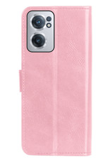Nomfy Hoesje Geschikt voor OnePlus Nord CE 2 Hoes Bookcase Flipcase Book Cover Met Screenprotector - Hoes Geschikt voor OnePlus Nord CE 2 Hoesje Book Case - Lichtroze