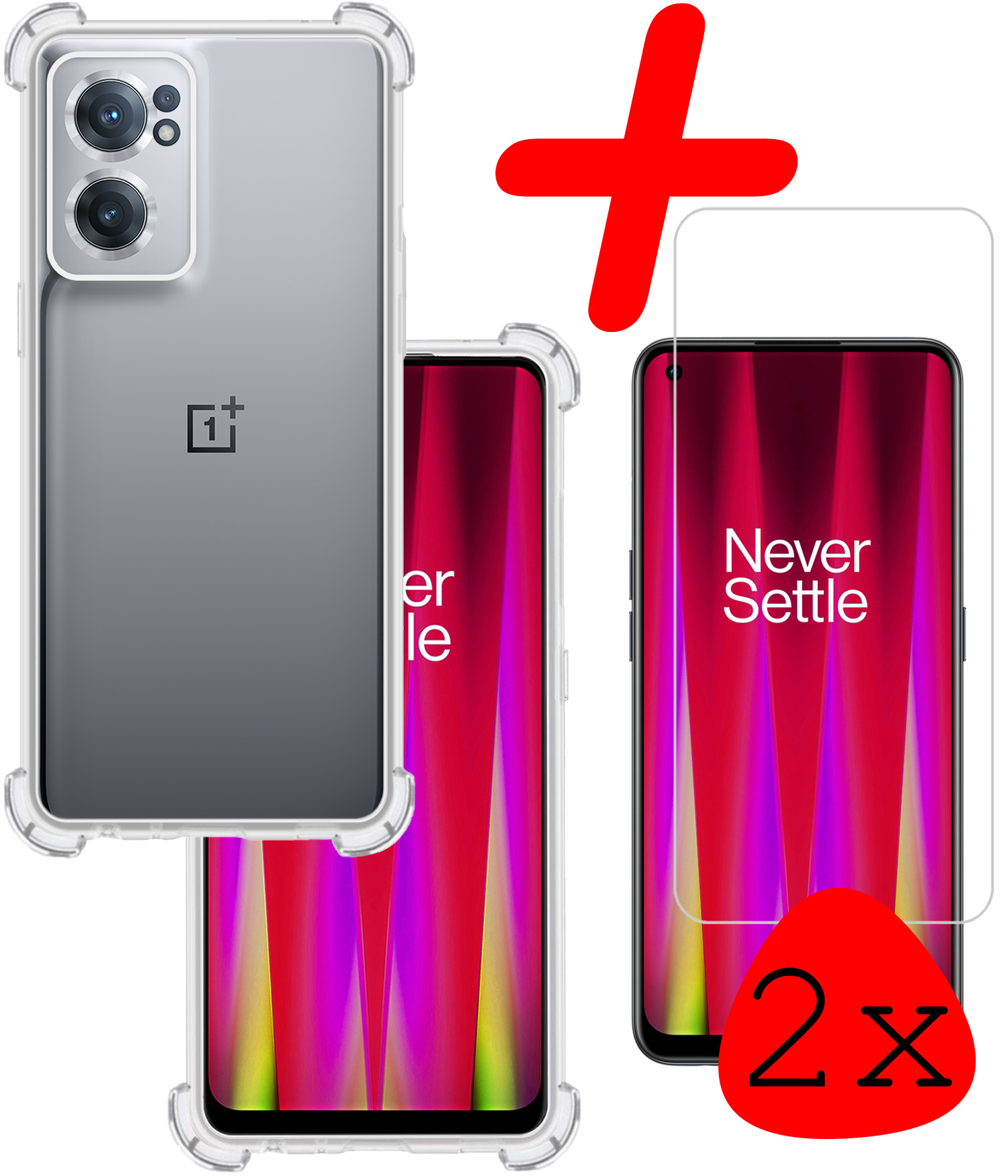 BASEY. Hoes Geschikt voor OnePlus Nord CE 2 Hoesje Shock Proof Case Hoes Siliconen Met 2x Screenprotector - Hoesje Geschikt voor OnePlus Nord CE 2 Hoes Cover Shockproof - Transparant