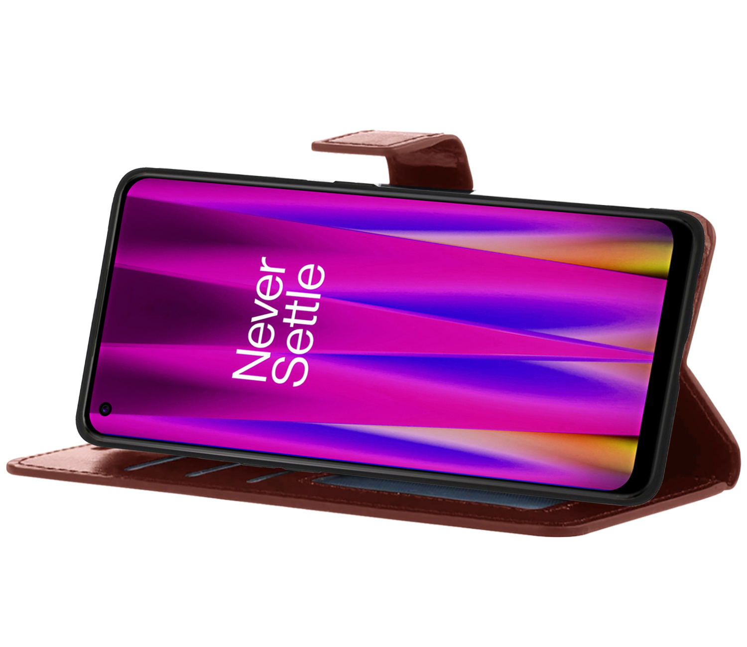 Nomfy Hoesje Geschikt voor OnePlus Nord CE 2 Hoes Bookcase Flipcase Book Cover Met 2x Screenprotector - Hoes Geschikt voor OnePlus Nord CE 2 Hoesje Book Case - Bruin