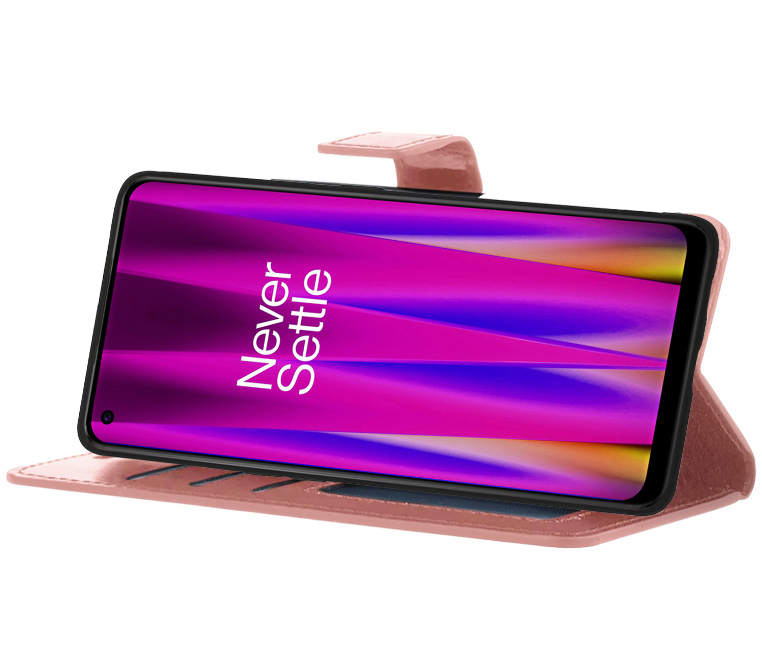 Nomfy Hoesje Geschikt voor OnePlus Nord CE 2 Hoes Bookcase Flipcase Book Cover Met 2x Screenprotector - Hoes Geschikt voor OnePlus Nord CE 2 Hoesje Book Case - Rosé goud