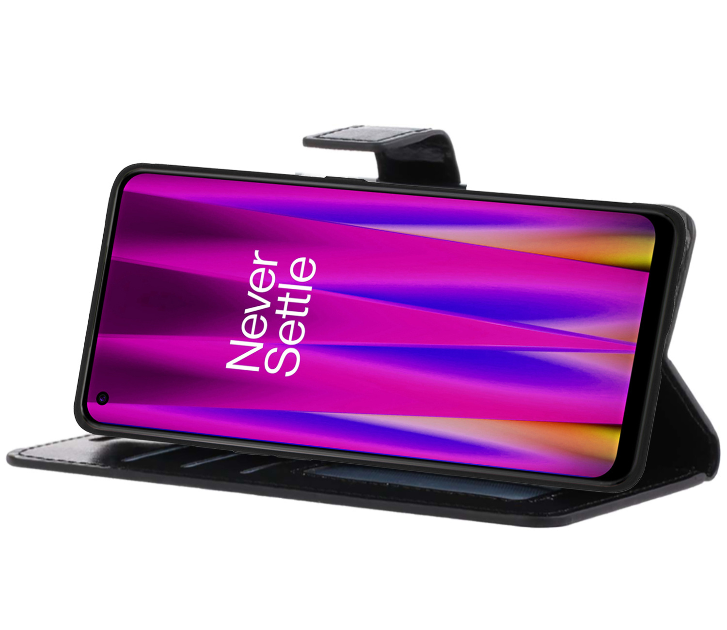 Nomfy Hoesje Geschikt voor OnePlus Nord CE 2 Hoes Bookcase Flipcase Book Cover Met 2x Screenprotector - Hoes Geschikt voor OnePlus Nord CE 2 Hoesje Book Case - Zwart