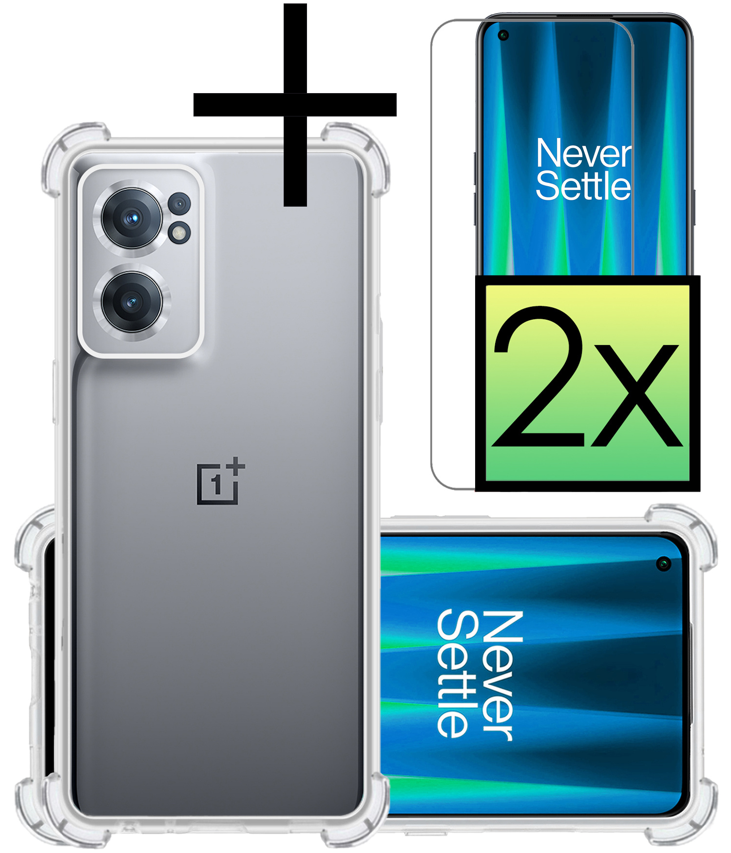 NoXx Hoes Geschikt voor OnePlus Nord CE 2 Hoesje Siliconen Cover Shock Proof Back Case Shockproof Hoes Met 2x Screenprotector - Transparant
