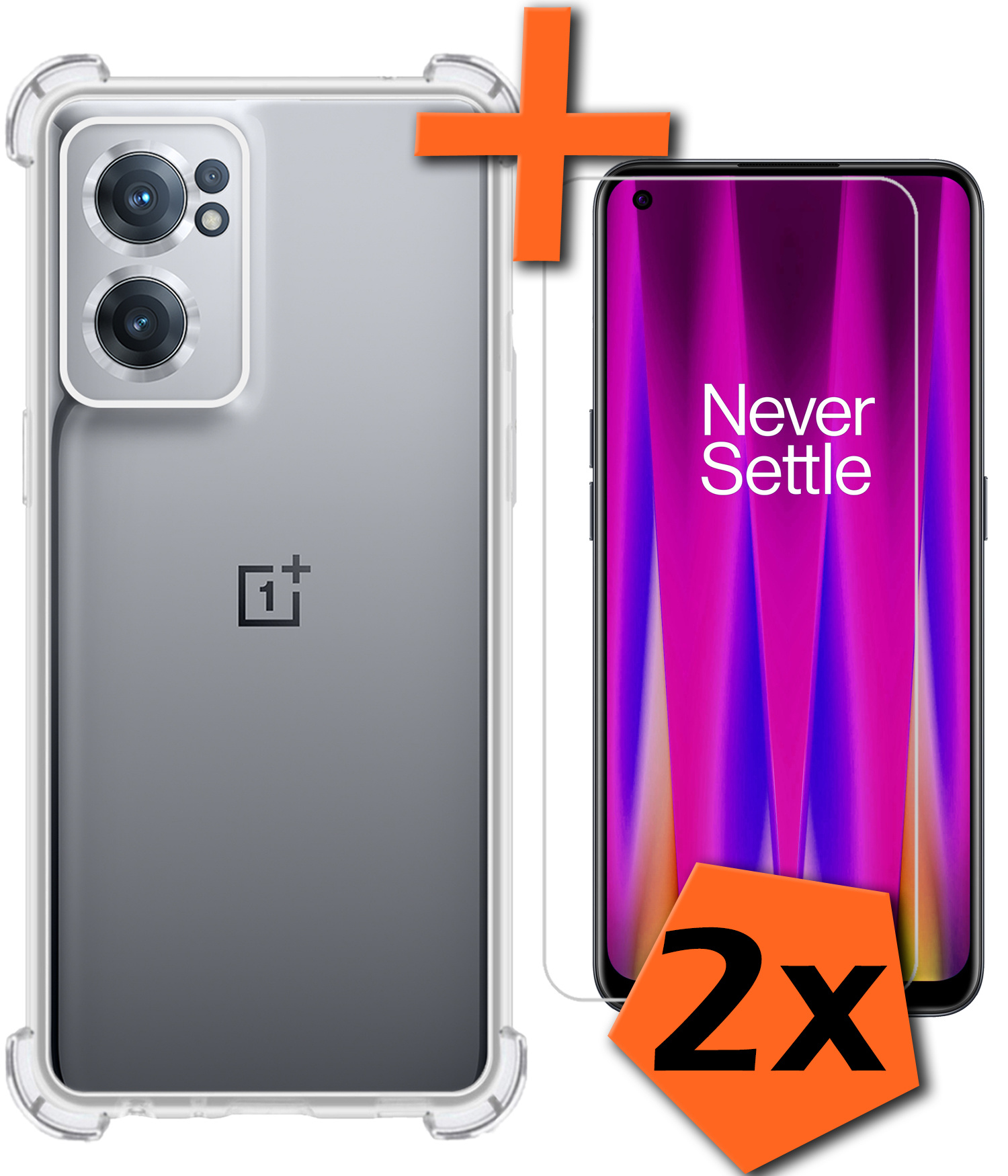 Nomfy Hoesje Geschikt voor OnePlus Nord CE 2 Hoesje Shock Proof Cover Case Shockproof Met 2x Screenprotector - Hoes Geschikt voor OnePlus Nord CE 2 Hoes Siliconen Back Case - Transparant