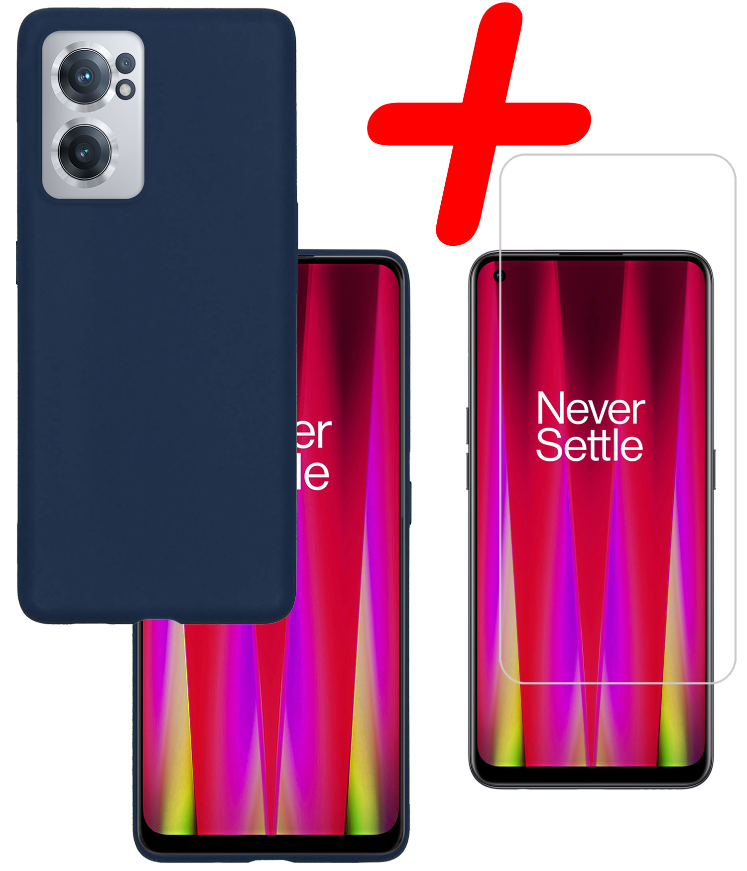 BASEY. Hoes Geschikt voor OnePlus Nord CE 2 Hoesje Siliconen Back Cover Case Met Screenprotector - Hoesje Geschikt voor OnePlus Nord CE 2 Hoes Cover Hoesje - Donkerblauw
