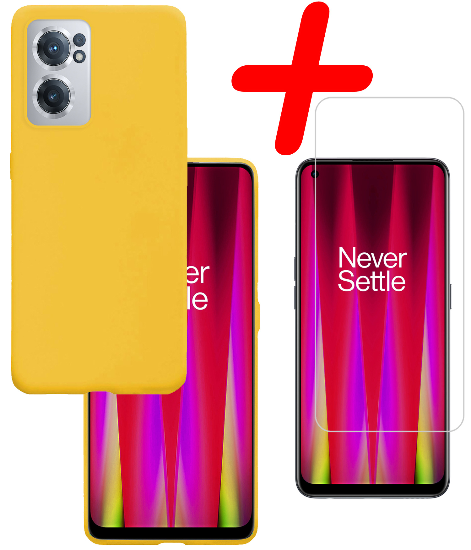BASEY. Hoes Geschikt voor OnePlus Nord CE 2 Hoesje Siliconen Back Cover Case Met Screenprotector - Hoesje Geschikt voor OnePlus Nord CE 2 Hoes Cover Hoesje - Geel