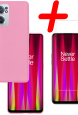 BASEY. Hoes Geschikt voor OnePlus Nord CE 2 Hoesje Siliconen Back Cover Case Met Screenprotector - Hoesje Geschikt voor OnePlus Nord CE 2 Hoes Cover Hoesje - Lichtroze