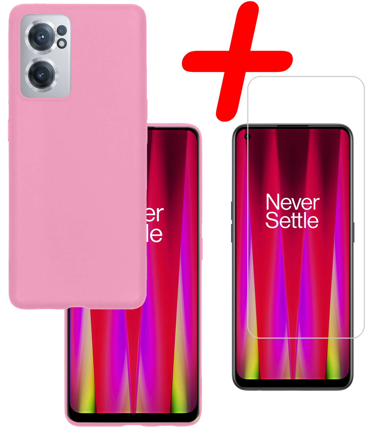 BASEY. Hoes Geschikt voor OnePlus Nord CE 2 Hoesje Siliconen Back Cover Case Met Screenprotector - Hoesje Geschikt voor OnePlus Nord CE 2 Hoes Cover Hoesje - Lichtroze