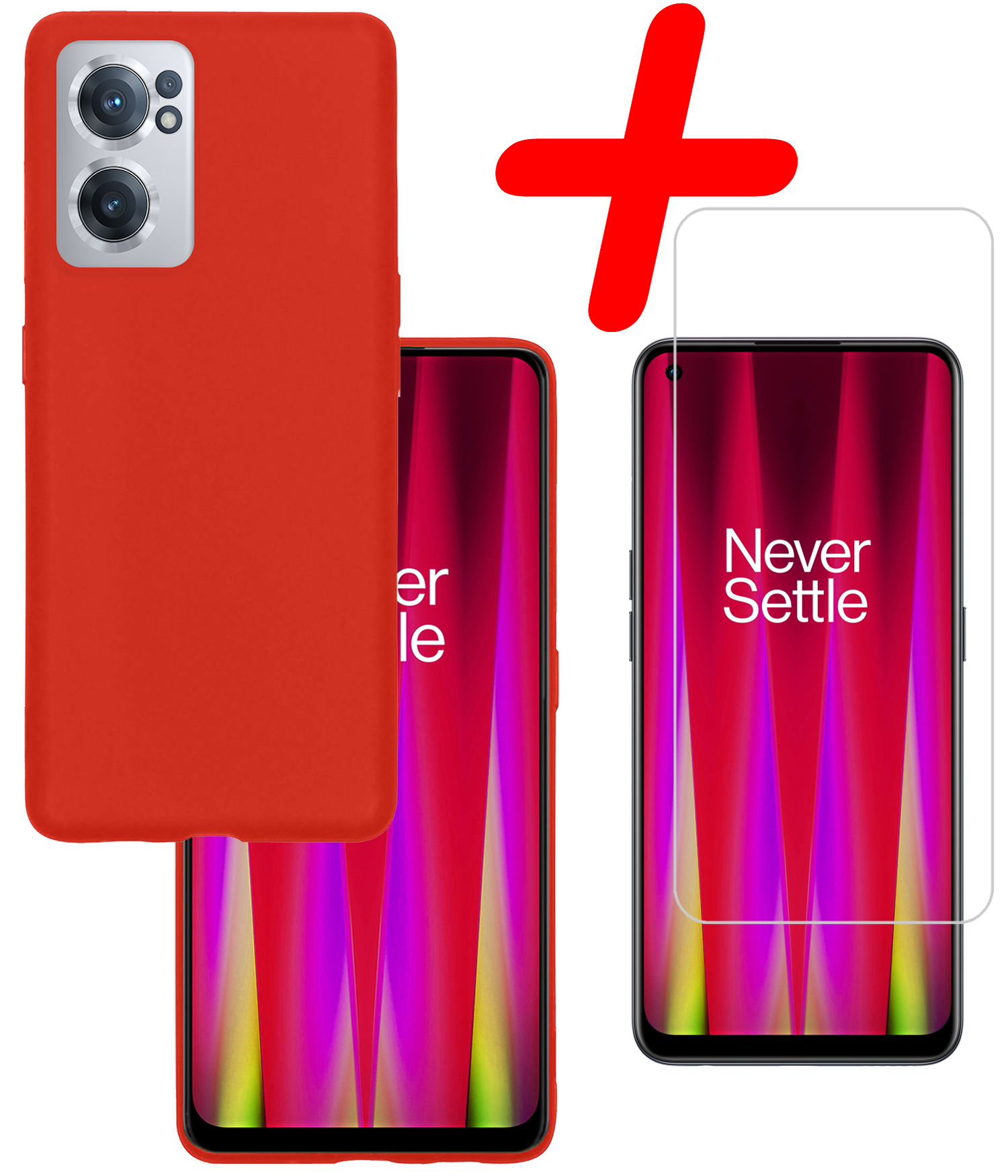 BASEY. Hoes Geschikt voor OnePlus Nord CE 2 Hoesje Siliconen Back Cover Case Met Screenprotector - Hoesje Geschikt voor OnePlus Nord CE 2 Hoes Cover Hoesje - Rood