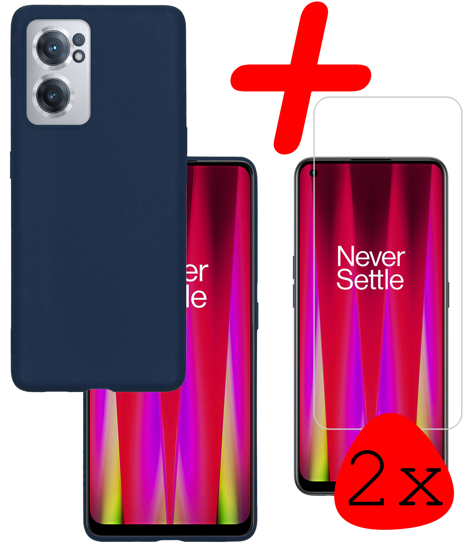 BASEY. Hoes Geschikt voor OnePlus Nord CE 2 Hoesje Siliconen Back Cover Case Met 2x Screenprotector - Hoesje Geschikt voor OnePlus Nord CE 2 Hoes Cover Hoesje - Donkerblauw