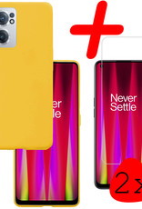 BASEY. Hoes Geschikt voor OnePlus Nord CE 2 Hoesje Siliconen Back Cover Case Met 2x Screenprotector - Hoesje Geschikt voor OnePlus Nord CE 2 Hoes Cover Hoesje - Geel