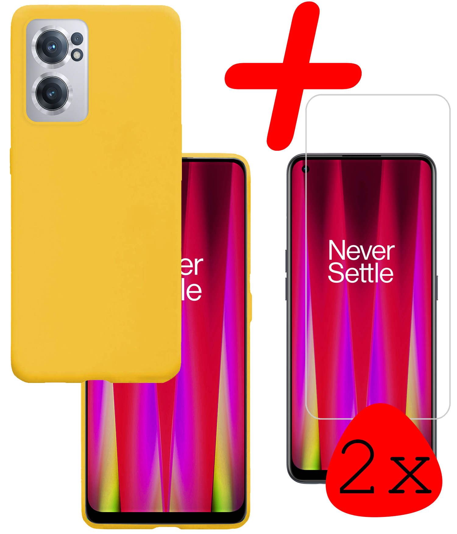 BASEY. Hoes Geschikt voor OnePlus Nord CE 2 Hoesje Siliconen Back Cover Case Met 2x Screenprotector - Hoesje Geschikt voor OnePlus Nord CE 2 Hoes Cover Hoesje - Geel