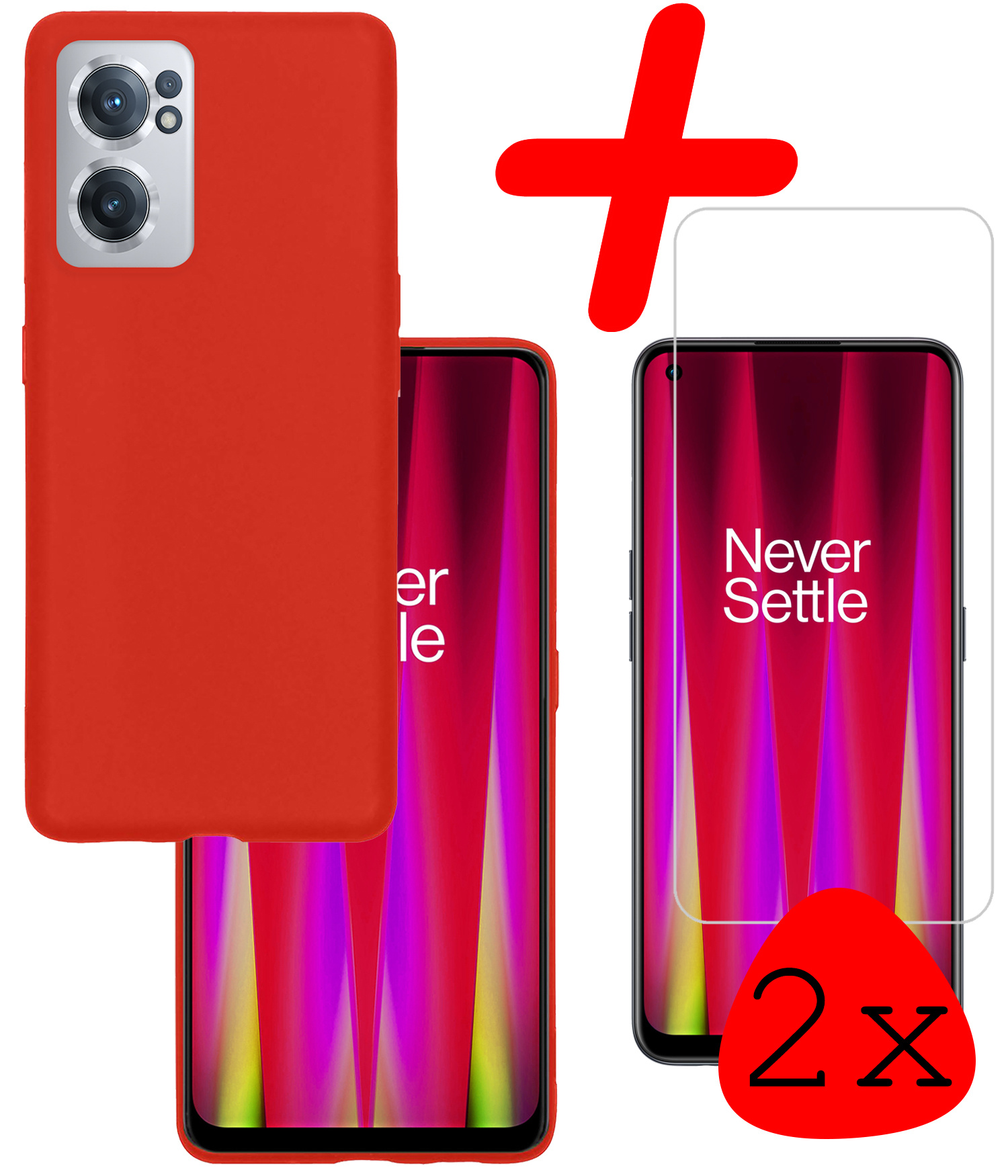 BASEY. Hoes Geschikt voor OnePlus Nord CE 2 Hoesje Siliconen Back Cover Case Met 2x Screenprotector - Hoesje Geschikt voor OnePlus Nord CE 2 Hoes Cover Hoesje - Rood