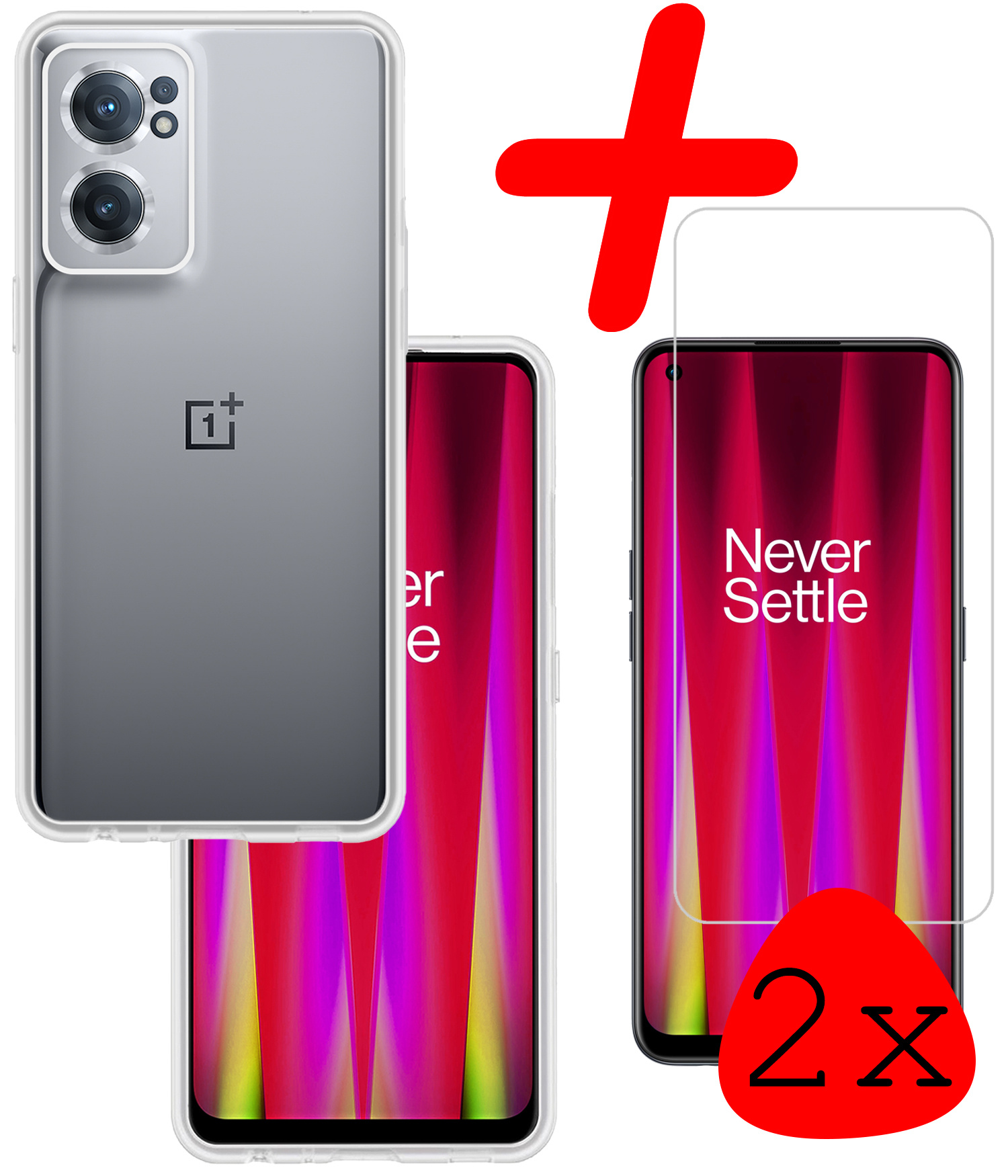 BASEY. Hoes Geschikt voor OnePlus Nord CE 2 Hoesje Siliconen Back Cover Case Met 2x Screenprotector - Hoesje Geschikt voor OnePlus Nord CE 2 Hoes Cover Hoesje - Transparant