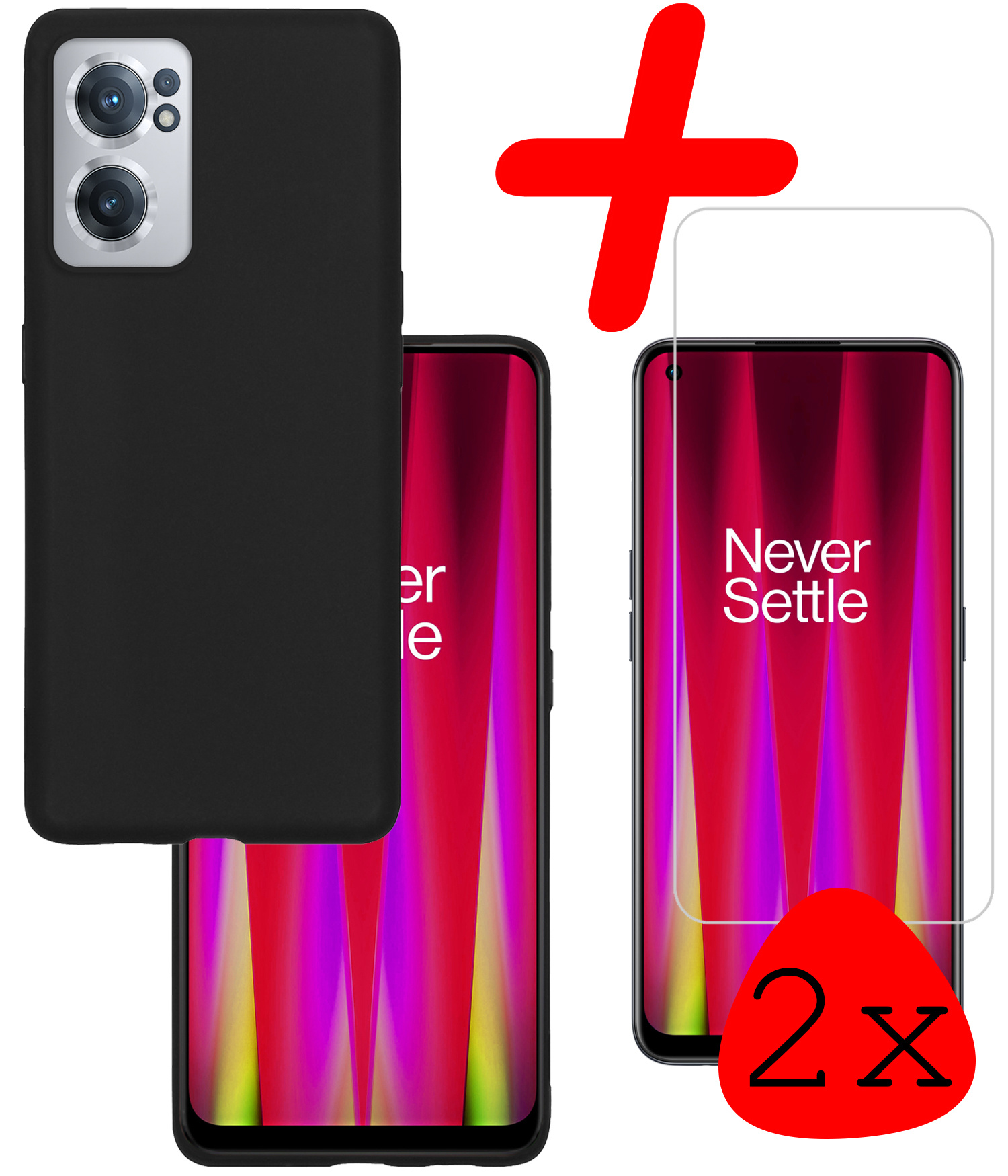 BASEY. Hoes Geschikt voor OnePlus Nord CE 2 Hoesje Siliconen Back Cover Case Met 2x Screenprotector - Hoesje Geschikt voor OnePlus Nord CE 2 Hoes Cover Hoesje - Zwart