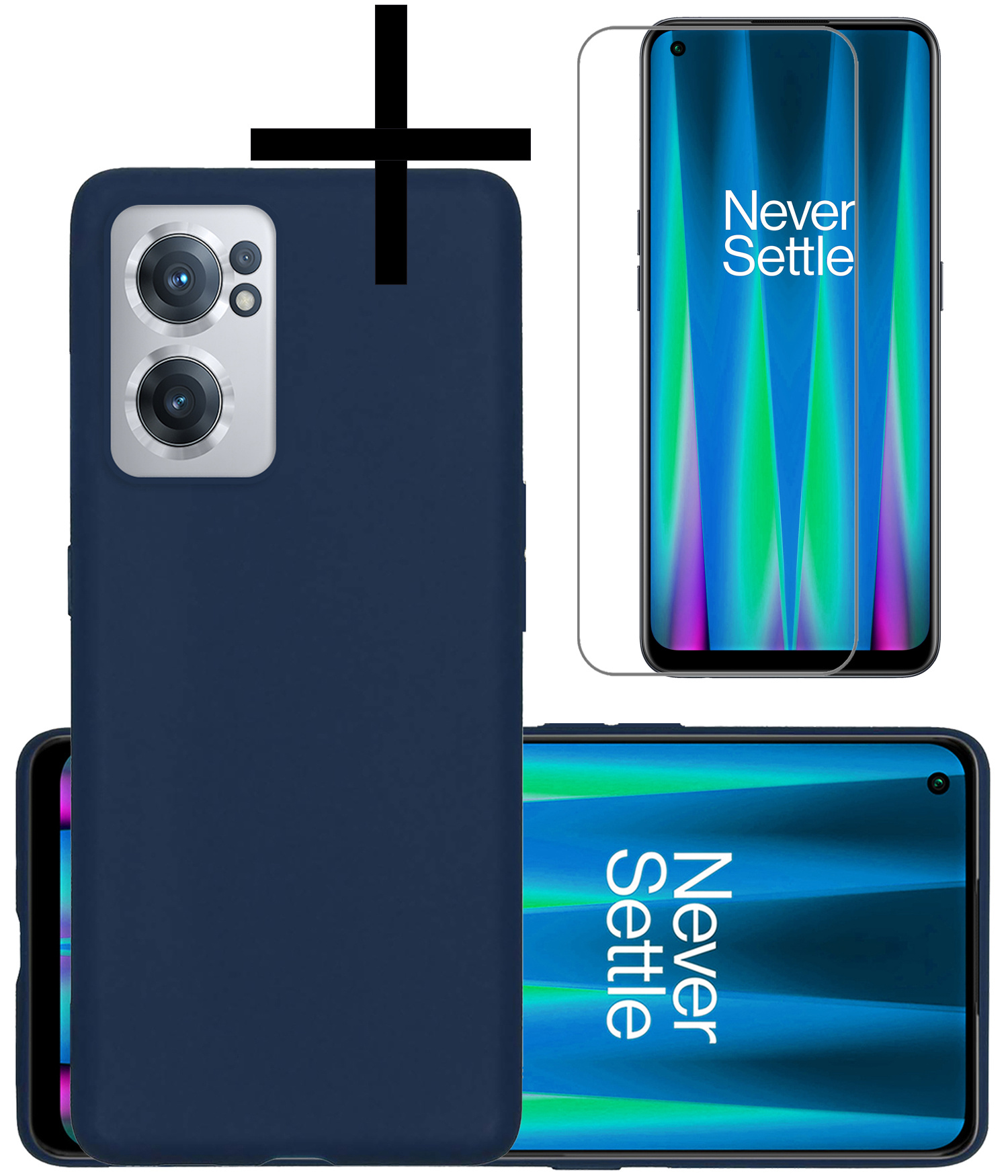 NoXx Hoes Geschikt voor OnePlus Nord CE 2 Hoesje Cover Siliconen Back Case Hoes Met Screenprotector - Donkerblauw