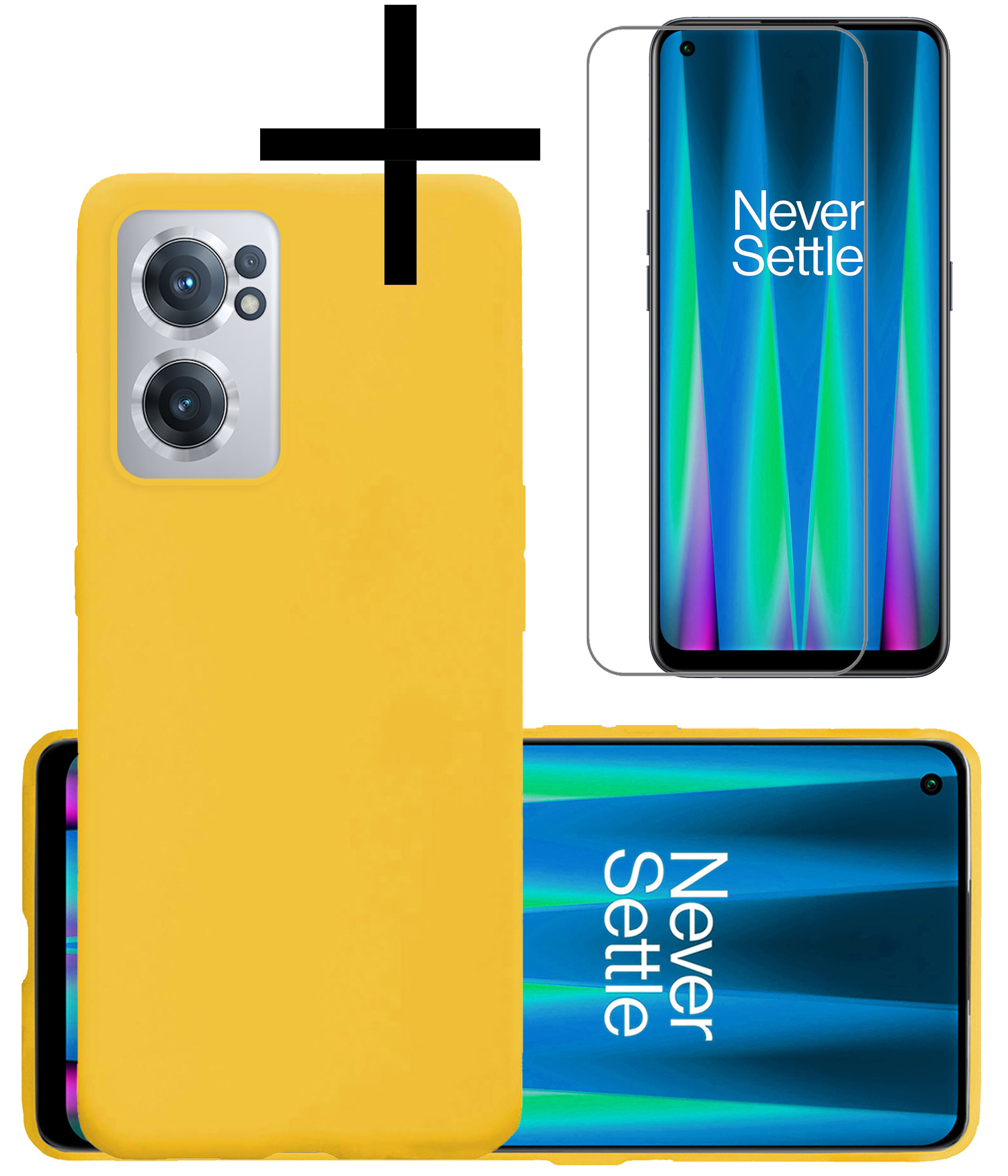 NoXx Hoes Geschikt voor OnePlus Nord CE 2 Hoesje Cover Siliconen Back Case Hoes Met Screenprotector - Geel