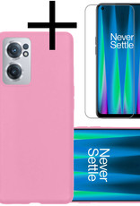 NoXx Hoes Geschikt voor OnePlus Nord CE 2 Hoesje Cover Siliconen Back Case Hoes Met Screenprotector - Lichtroze