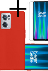 NoXx Hoes Geschikt voor OnePlus Nord CE 2 Hoesje Cover Siliconen Back Case Hoes Met Screenprotector - Rood