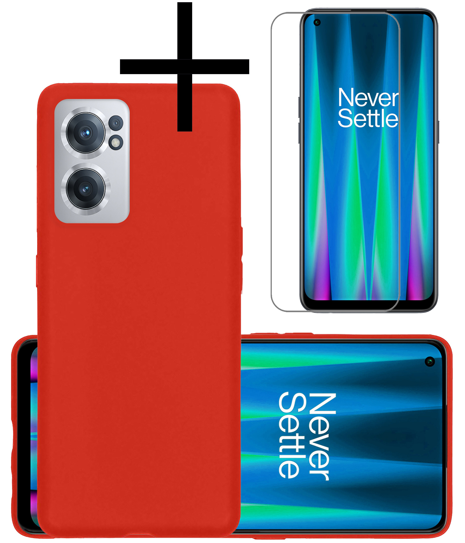 NoXx Hoes Geschikt voor OnePlus Nord CE 2 Hoesje Cover Siliconen Back Case Hoes Met Screenprotector - Rood