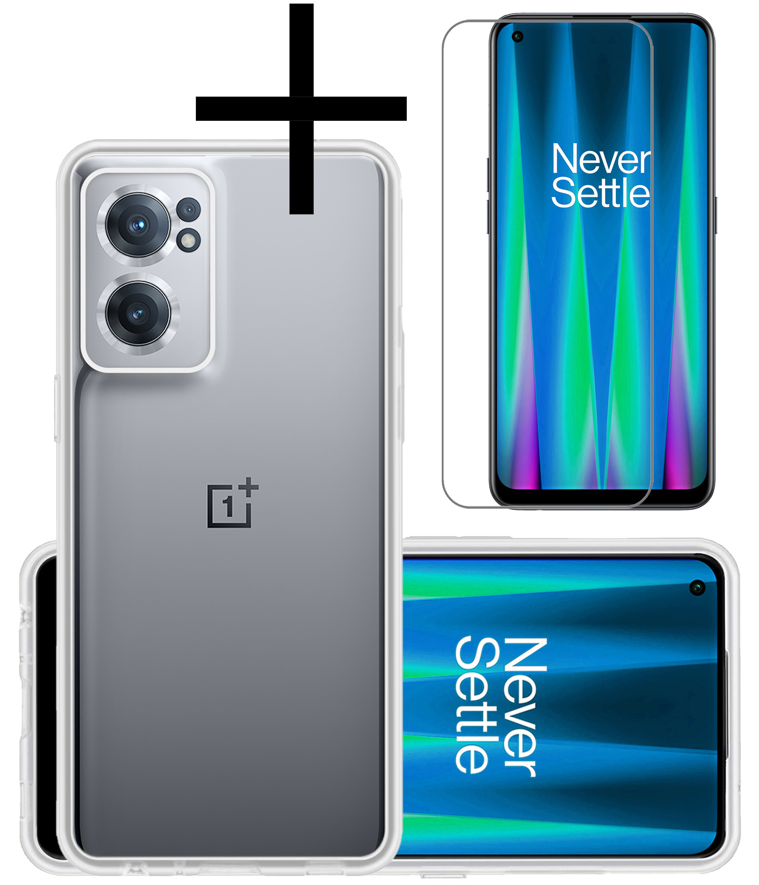 NoXx Hoes Geschikt voor OnePlus Nord CE 2 Hoesje Cover Siliconen Back Case Hoes Met Screenprotector - Transparant