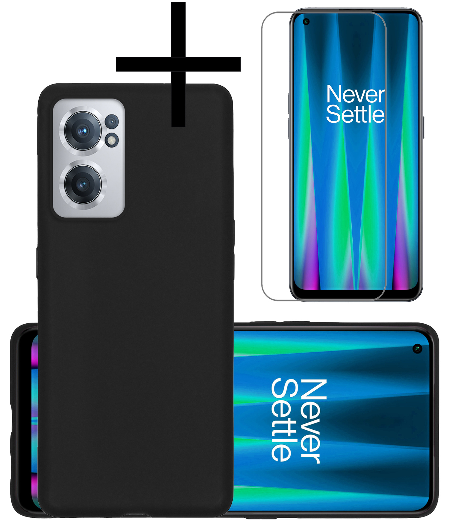NoXx Hoes Geschikt voor OnePlus Nord CE 2 Hoesje Cover Siliconen Back Case Hoes Met Screenprotector - Zwart