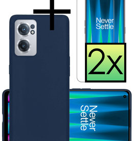 NoXx NoXx OnePlus Nord CE 2 Hoesje Siliconen Met 2x Screenprotector - Donkerblauw