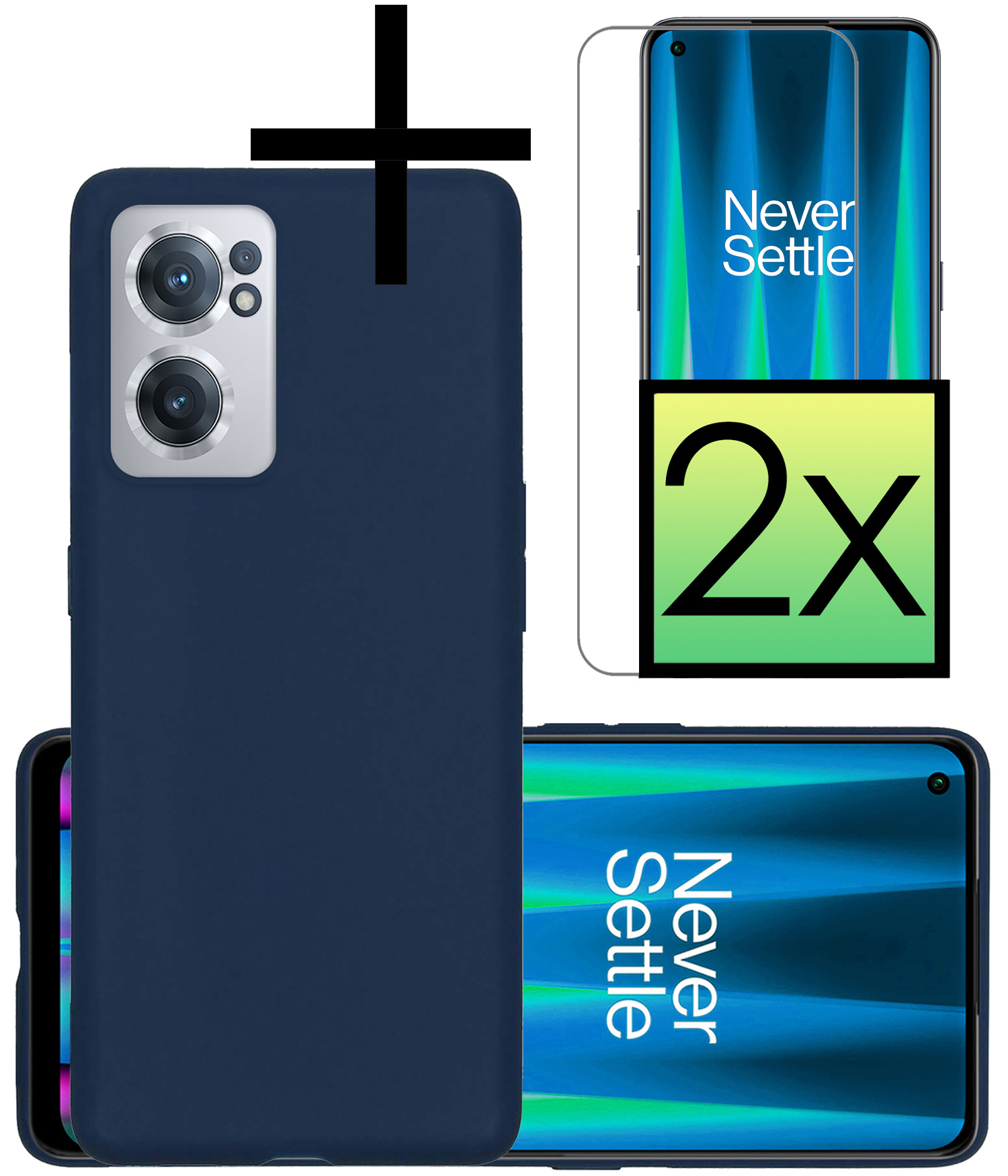 NoXx Hoes Geschikt voor OnePlus Nord CE 2 Hoesje Cover Siliconen Back Case Hoes Met 2x Screenprotector - Donkerblauw