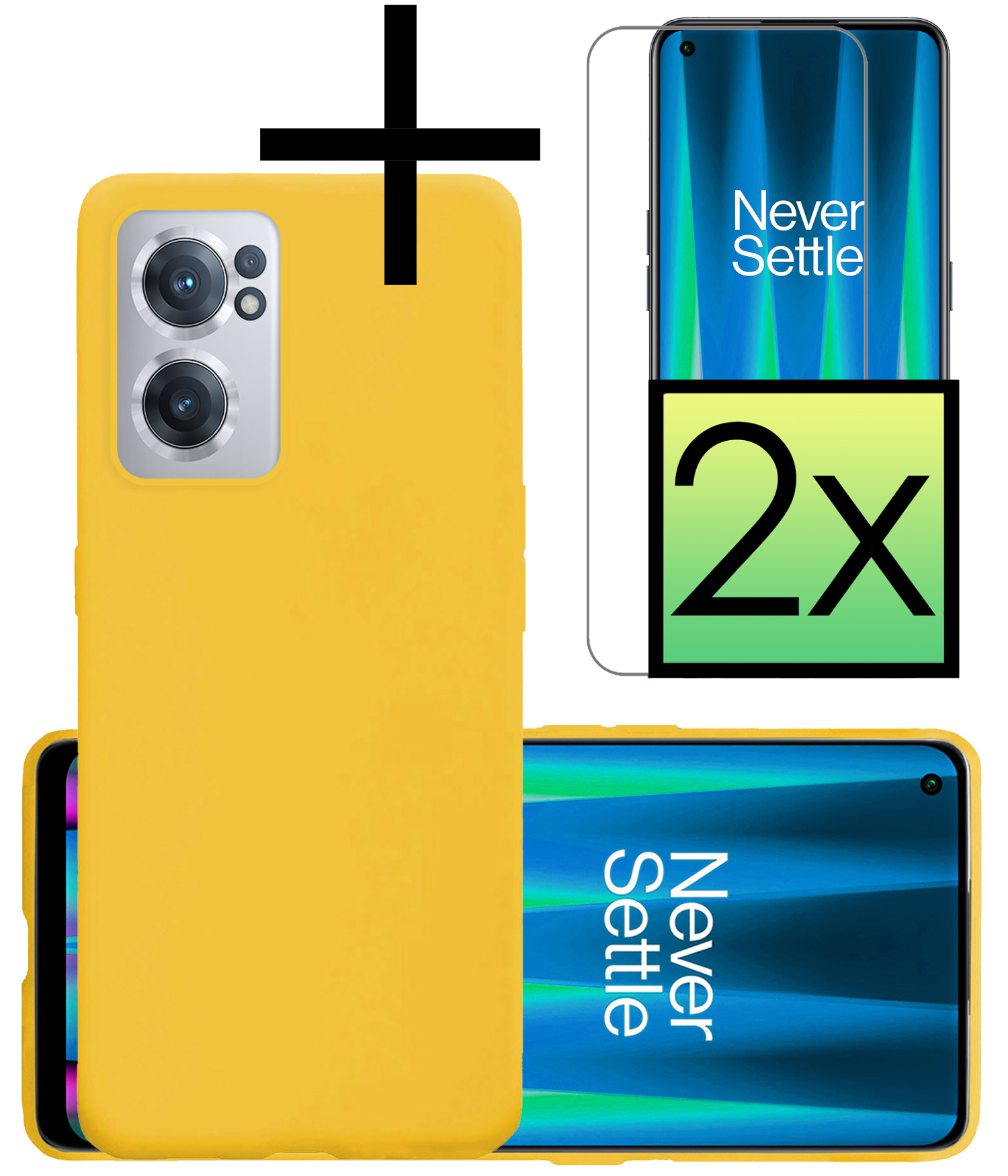 NoXx Hoes Geschikt voor OnePlus Nord CE 2 Hoesje Cover Siliconen Back Case Hoes Met 2x Screenprotector - Geel