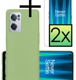 NoXx NoXx OnePlus Nord CE 2 Hoesje Siliconen Met 2x Screenprotector - Groen