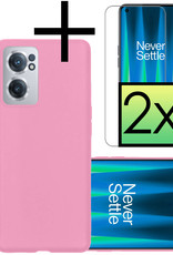 NoXx Hoes Geschikt voor OnePlus Nord CE 2 Hoesje Cover Siliconen Back Case Hoes Met 2x Screenprotector - Lichtroze