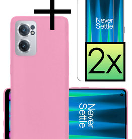 NoXx NoXx OnePlus Nord CE 2 Hoesje Siliconen Met 2x Screenprotector - Lichtroze