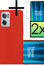 NoXx Hoes Geschikt voor OnePlus Nord CE 2 Hoesje Cover Siliconen Back Case Hoes Met 2x Screenprotector - Rood