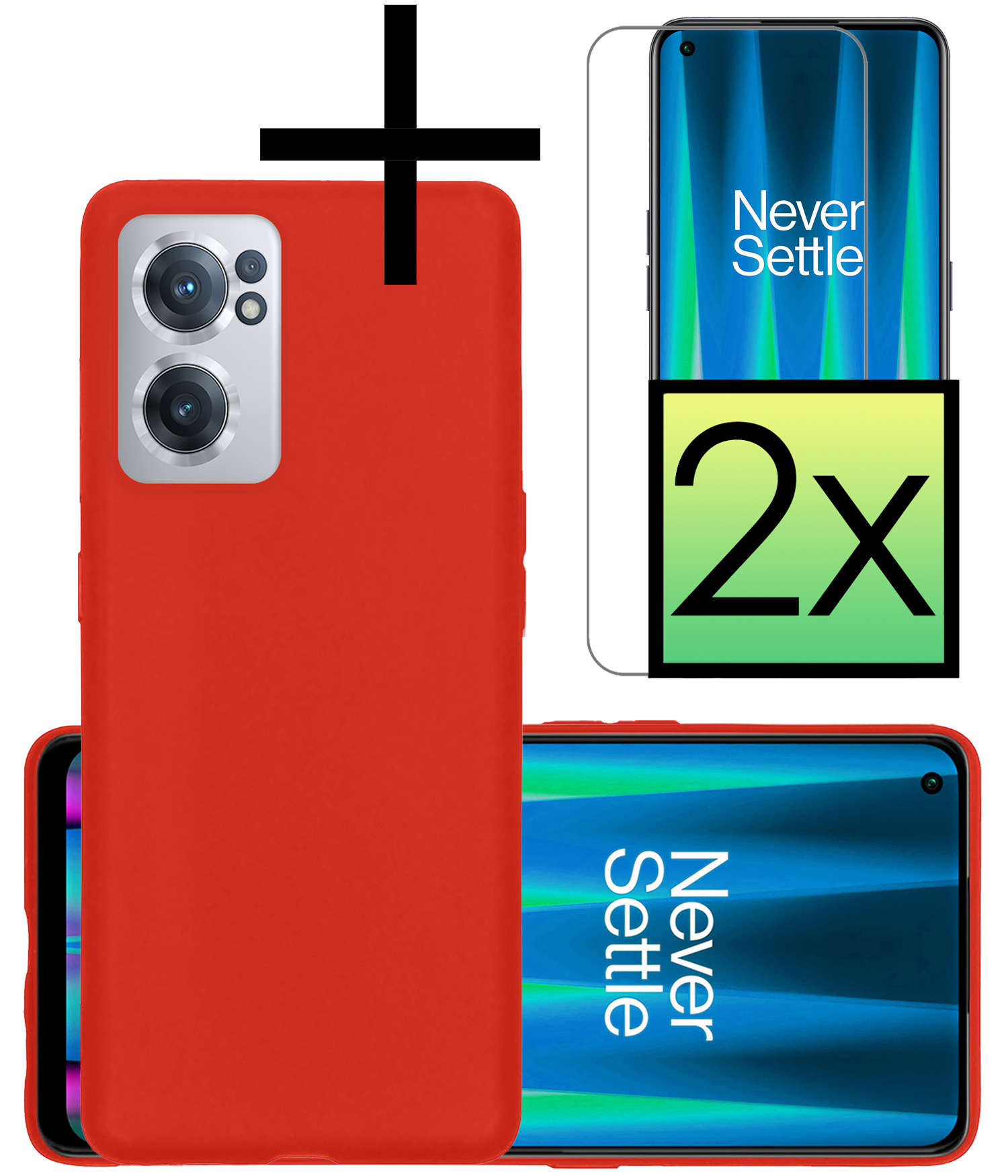 NoXx Hoes Geschikt voor OnePlus Nord CE 2 Hoesje Cover Siliconen Back Case Hoes Met 2x Screenprotector - Rood