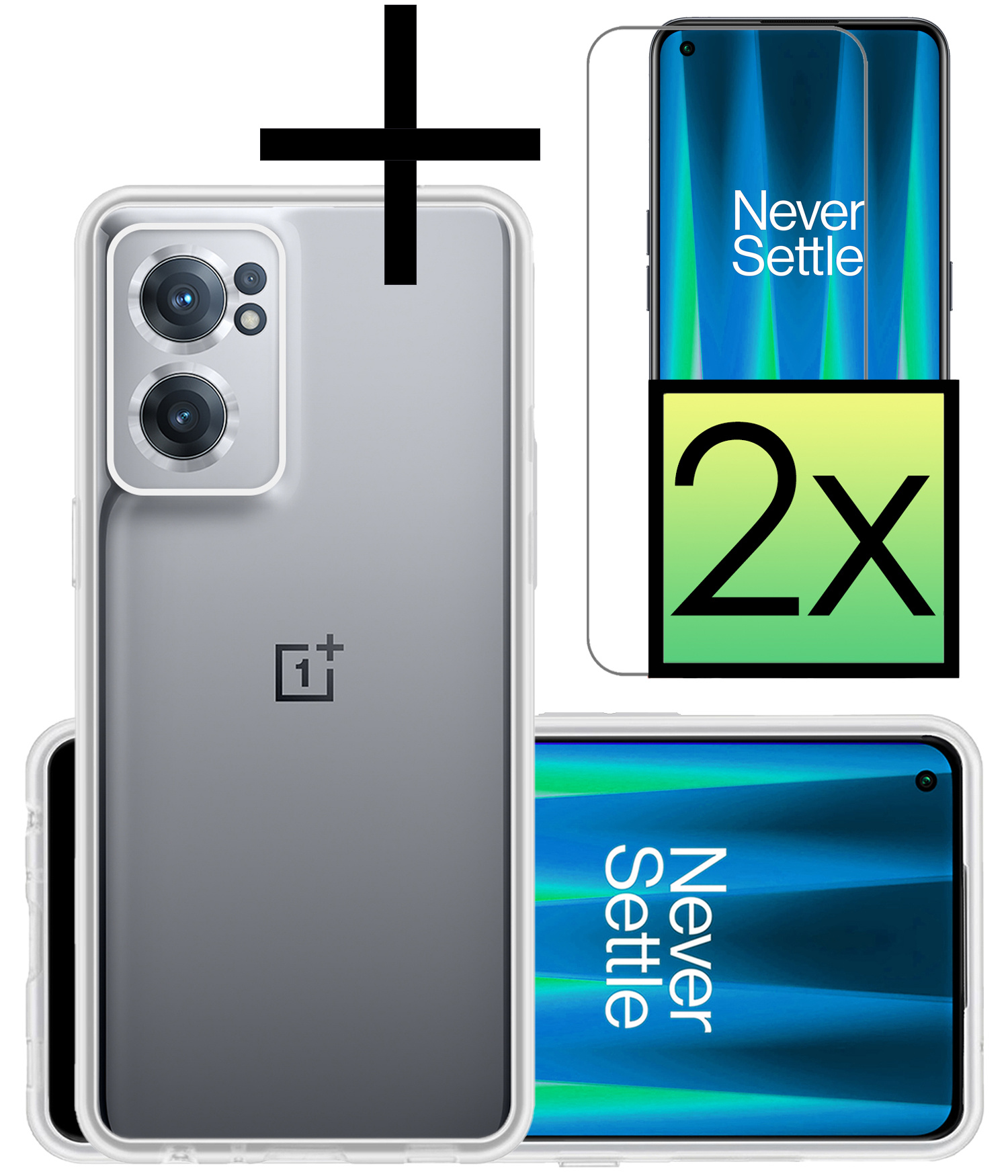 NoXx Hoes Geschikt voor OnePlus Nord CE 2 Hoesje Cover Siliconen Back Case Hoes Met 2x Screenprotector - Transparant