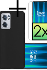 NoXx Hoes Geschikt voor OnePlus Nord CE 2 Hoesje Cover Siliconen Back Case Hoes Met 2x Screenprotector - Zwart