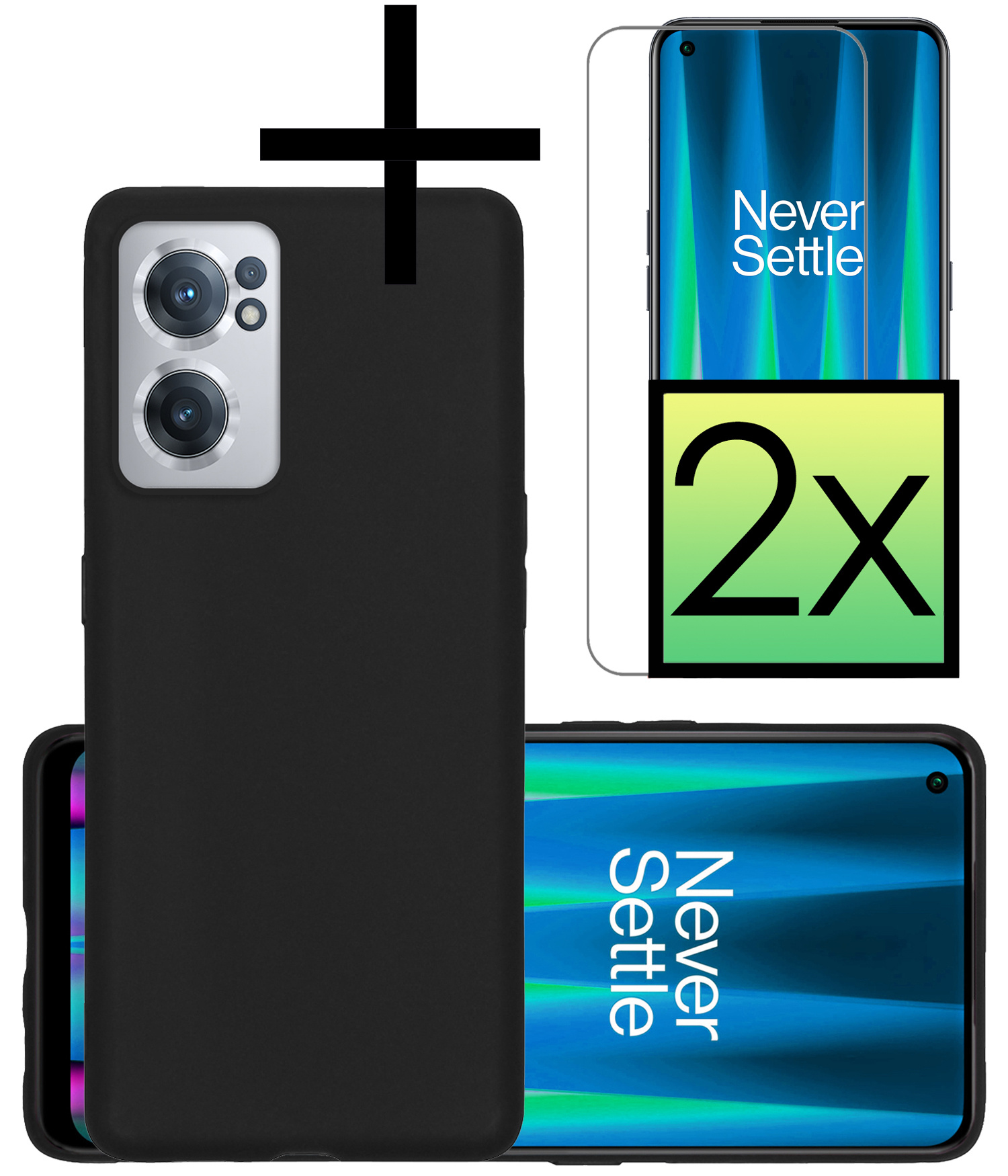 NoXx Hoes Geschikt voor OnePlus Nord CE 2 Hoesje Cover Siliconen Back Case Hoes Met 2x Screenprotector - Zwart