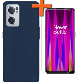 Nomfy Nomfy OnePlus Nord CE 2 Hoesje Siliconen Met Screenprotector - Donkerblauw