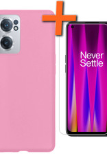 Nomfy Hoesje Geschikt voor OnePlus Nord CE 2 Hoesje Siliconen Cover Case Met Screenprotector - Hoes Geschikt voor OnePlus Nord CE 2 Hoes Back Case - Roze