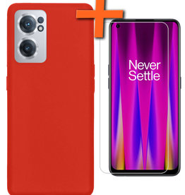 Nomfy Nomfy OnePlus Nord CE 2 Hoesje Siliconen Met Screenprotector - Rood