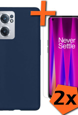 Nomfy Hoesje Geschikt voor OnePlus Nord CE 2 Hoesje Siliconen Cover Case Met 2x Screenprotector - Hoes Geschikt voor OnePlus Nord CE 2 Hoes Back Case - Donkerblauw