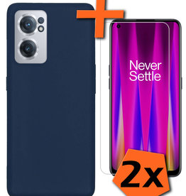 Nomfy Nomfy OnePlus Nord CE 2 Hoesje Siliconen Met 2x Screenprotector - Donkerblauw