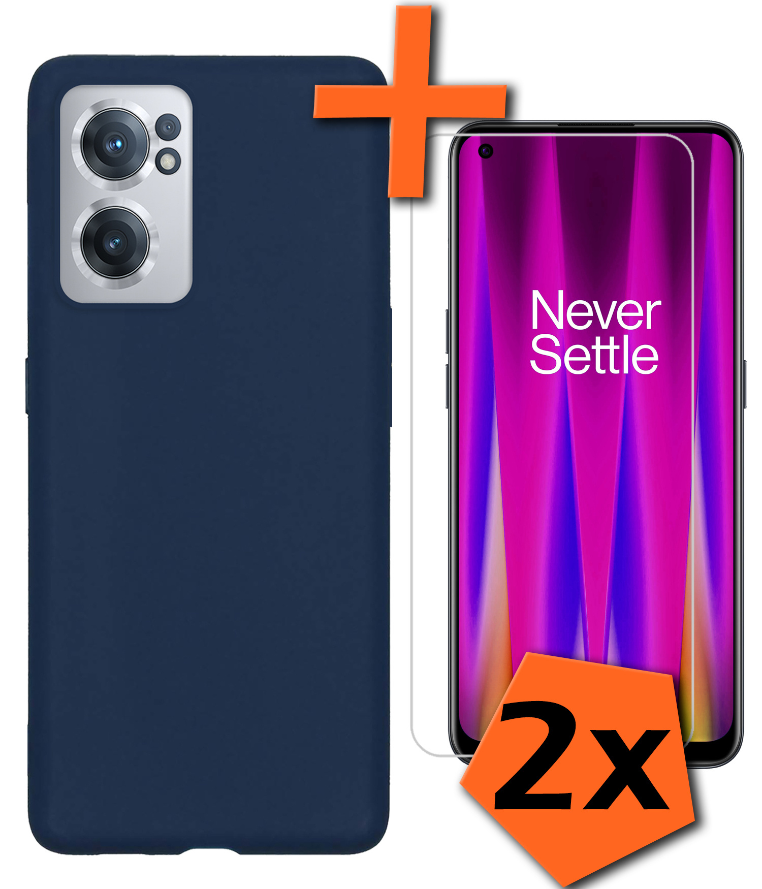 Nomfy Hoesje Geschikt voor OnePlus Nord CE 2 Hoesje Siliconen Cover Case Met 2x Screenprotector - Hoes Geschikt voor OnePlus Nord CE 2 Hoes Back Case - Donkerblauw